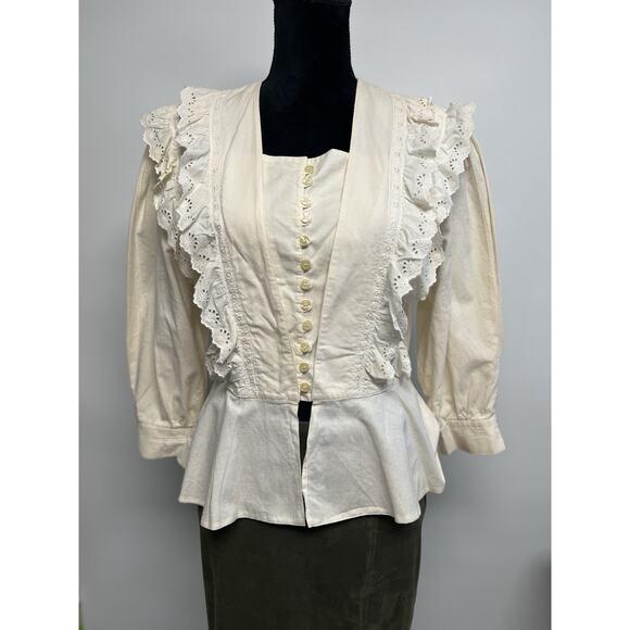 Vintage Victorian Lace Ruffle Cottage Core Western Prairie Coquette Top Medium - Picture 1 of 16